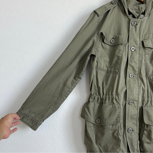 J Crew Factory Jacket Women M Utility Full Zip Hooded Big Pockets Olive Green - Picture 5 of 11